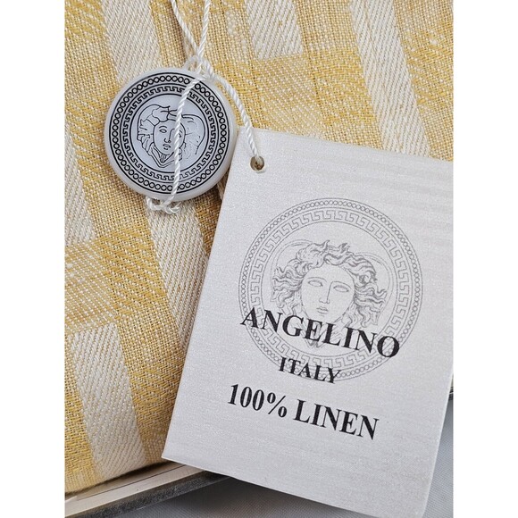 Angelino Button Down Shirt 2XL Yellow White Plaid Short Sleeve 100% Linen Italy - Picture 2 of 8